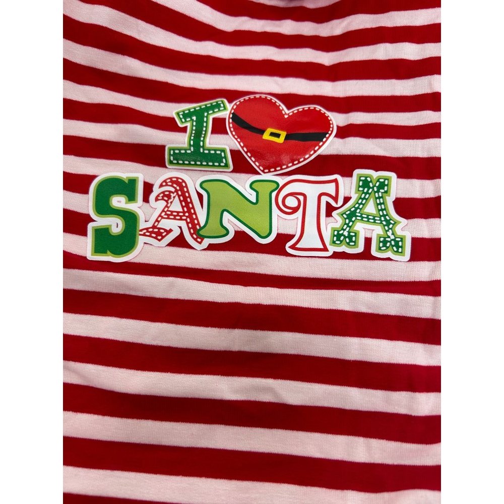 Christmas Dog Clothes S/M Graphic Appliqué “I ❤️ Santa” Red White Green Fur Trim